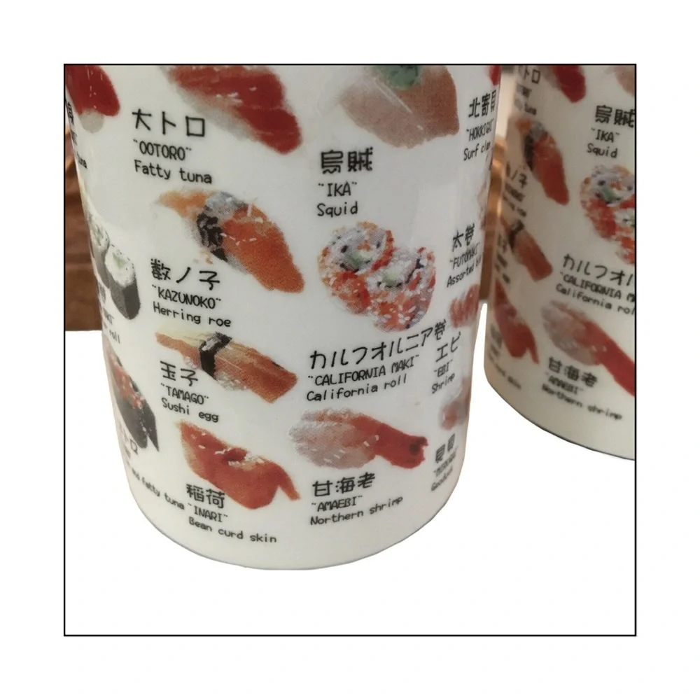 Sushi Menu Graphic Ceramic Mugs with Serving Board